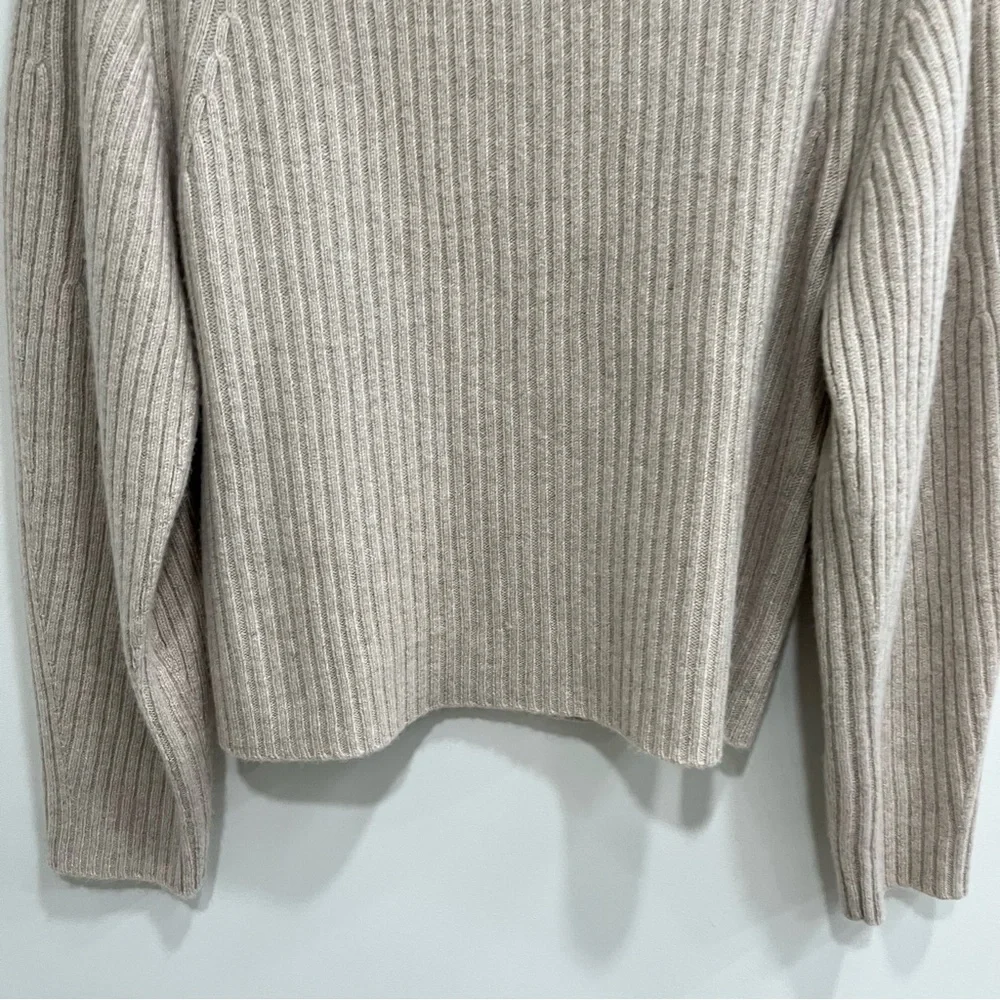 Vince Open Back Ribbed Turtleneck Cashmere Sweater Oatmeal Tan Gray Woman’s XL